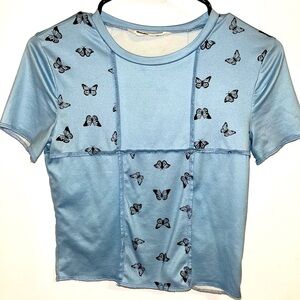 Blue butterfly top